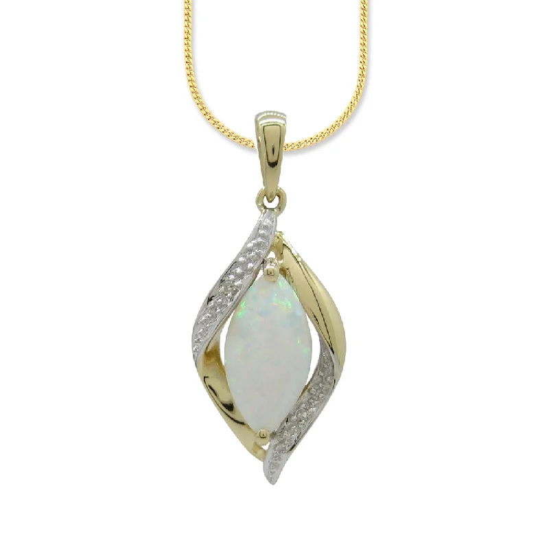 statement necklaces for women -9ct Yellow Gold Created Opal and Diamond Pendant