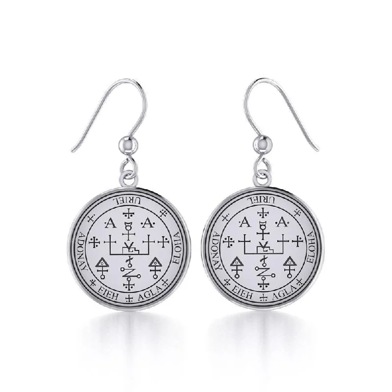 sapphire earrings for women -Archangel Uriel Sigil Small Silver Earring TER1632