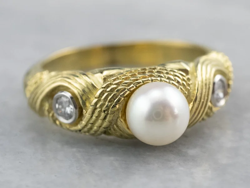 affordable custom engagement rings -Nautical Pearl and Diamond Ring