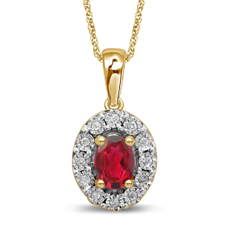 wedding day necklaces for women -9ct Yellow Gold Created Ruby & Diamond Necklace