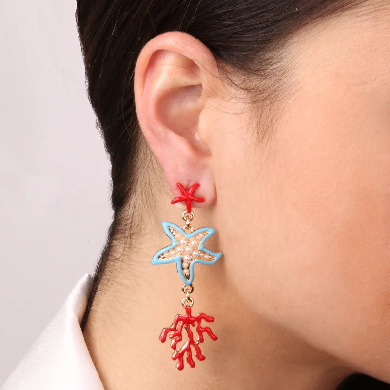 studded earrings for women -Earrings with Starfish and Corals