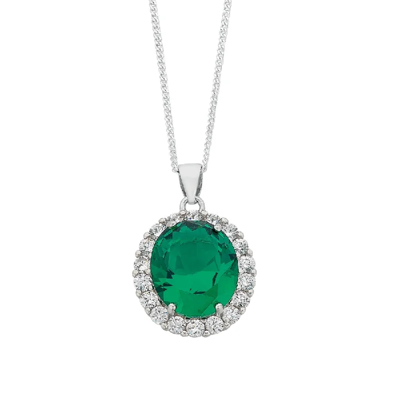 statement pendant necklaces for women -May Birthstone Sterling Silver Dark Green Cubic Zirconia Necklace