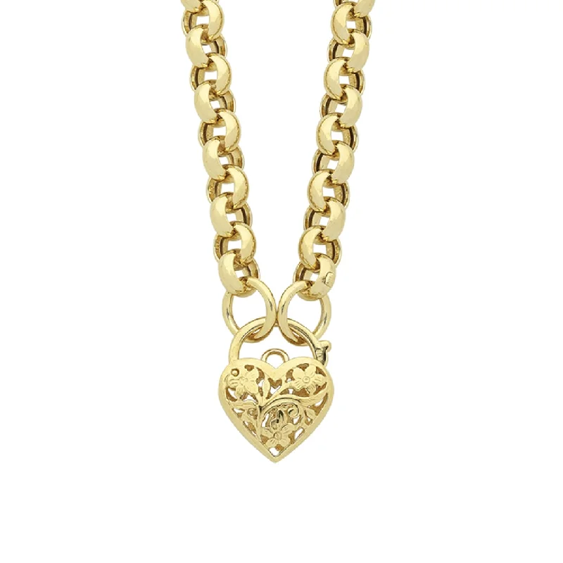 stacked necklaces for women -9ct Yellow Gold Silver Infused Padlock Heart Necklace