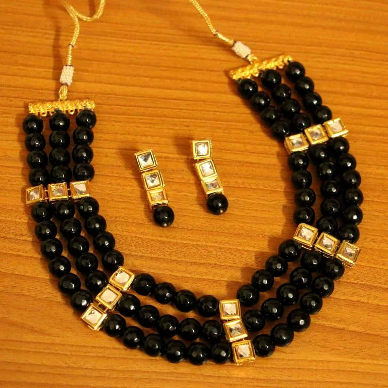 luxury necklaces for women -BLACK ONYX MULTILAYERED KUNDAN NECKLACE SET