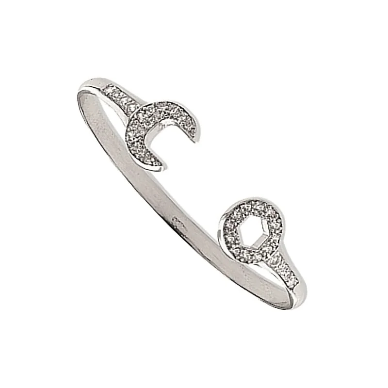 statement bangles for women -9K White Gold CZ Baby Spanner Bangle