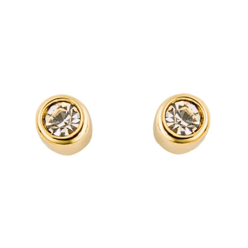 trendy gold earrings for women -Small Round CZ Stud Earrings - Silver Gold Plated