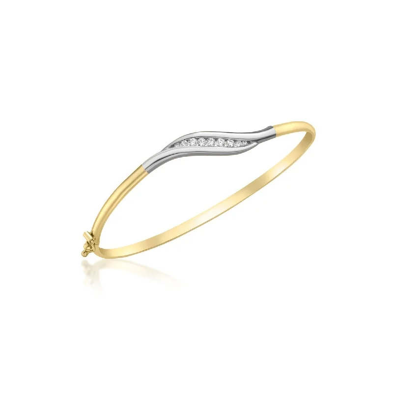 women’s friendship bangles -9K 2-Colour Gold CZ Wave Flexible Bangle