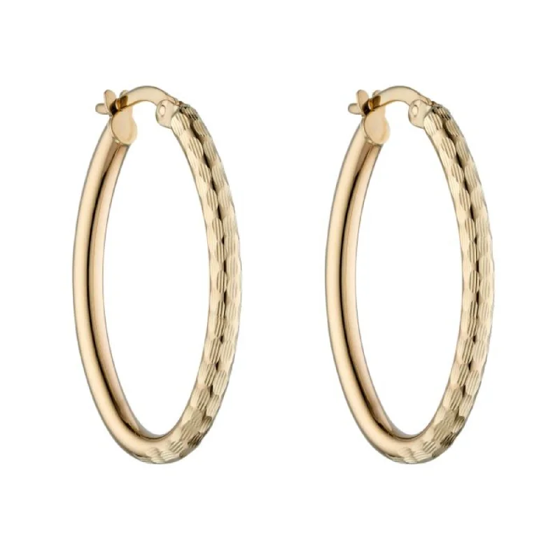 creative earrings for women -Double Textured Oval Hoop Earrings - 9ct Gold