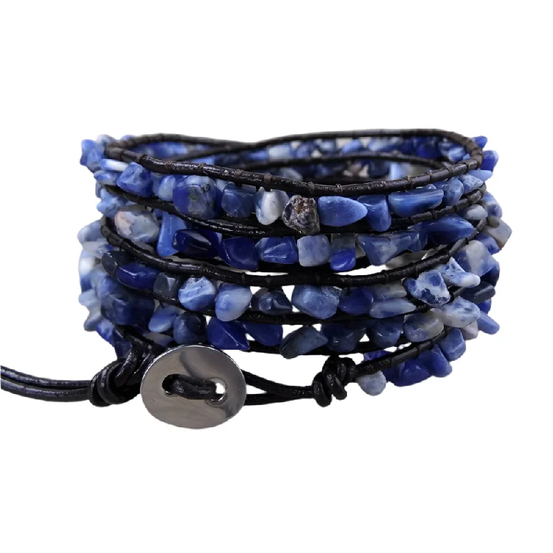 trendy charm bracelets for women -Natural Lapis Lazuli Raw Stone Gravel Bead Bracelet