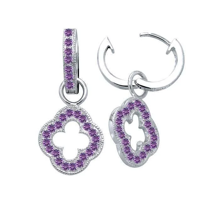 stacked earrings for women -Modern Geometric Art TER1197-Genuine Amethyst