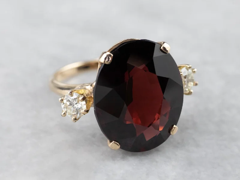 trendy engagement rings for women -Three Stone Garnet and Diamond Ring