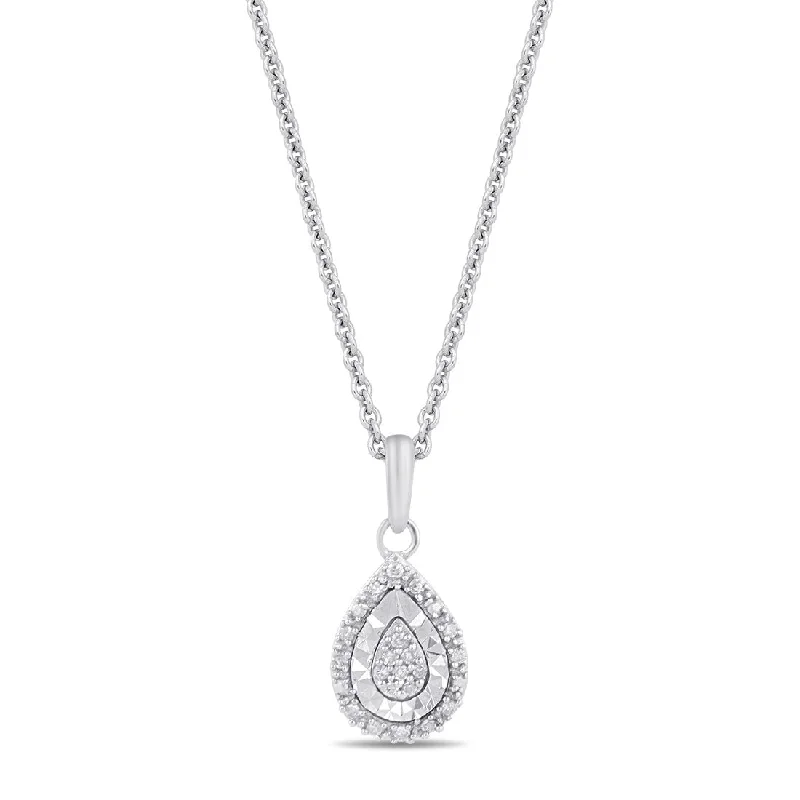 elegant heart-shaped necklaces for women -Diamond Set Pear Miracle Halo Necklace in Sterling Silver