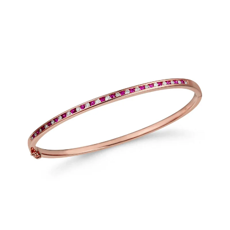 luxury bracelets for women -9K Rose Gold Ruby & Diamond Bangle