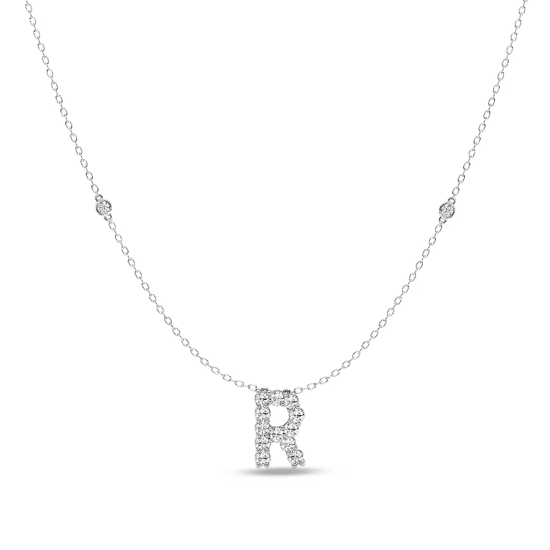 sparkling crystal necklaces for women -Brilliant Claw Initial R Slider Necklace with 0.40ct of Laboratory Grown Diamonds in Mirage Sterling Silver and Platinum