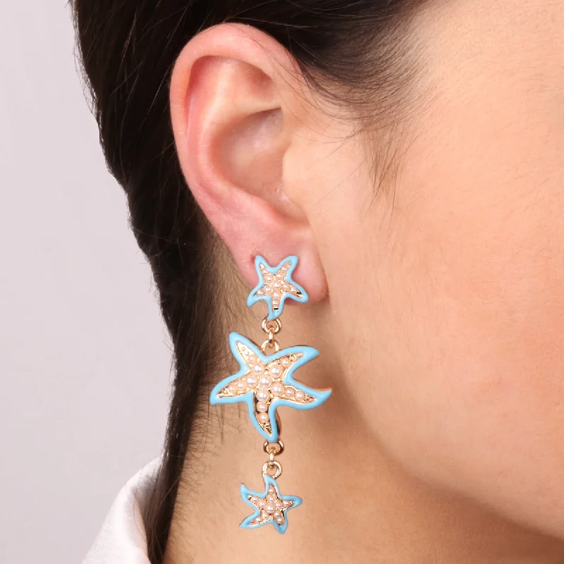 sparkling drop earrings for women -Earrings with Blue Starfish