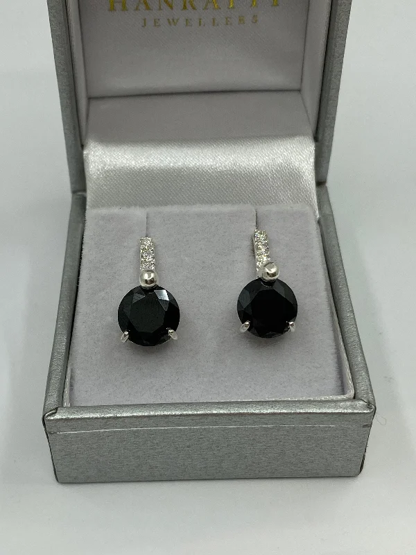 dangling gold earrings for women -Black & Clear Cubic Zirconia Stud Earrings - Sterling Silver