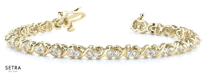 women’s stacked bracelets -2.00ct Round Cut Diamonds Women's ''XO'' style Solid Tennis Bracelet 14k Gold