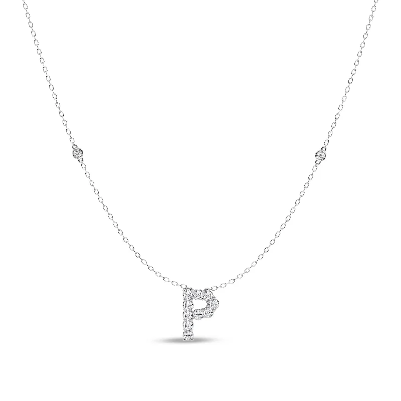 elegant silver necklaces for women -Brilliant Claw Initial P Slider Necklace with 0.40ct of Laboratory Grown Diamonds in Mirage Sterling Silver and Platinum