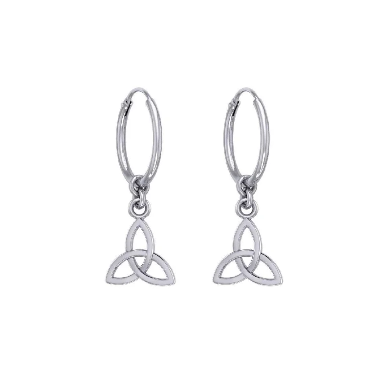 gemstone stud earrings for women -Celtic Knotwork Silver Triquetra or Trinity Knot Hoop Earrings TER2056