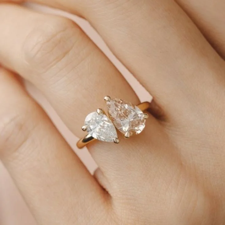 heart-shaped engagement rings -Lara Double Pear Toi et Moi Pink Pear Lab Diamond and Pear Lab Diamond Ring