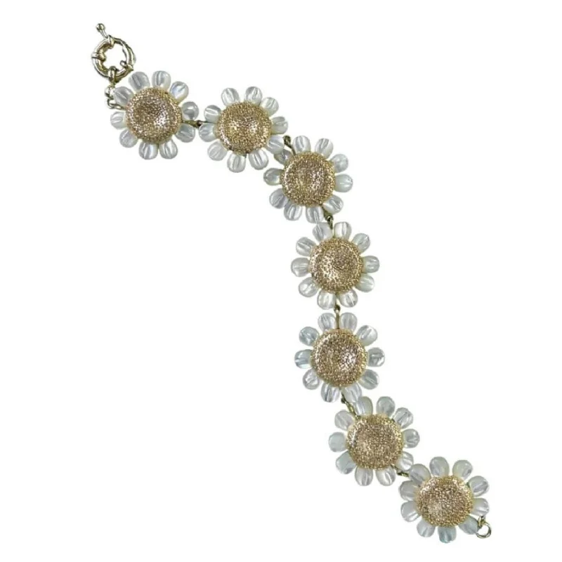 vintage-inspired bangles for women -Mother of Pearl Golden Daisy Bracelet