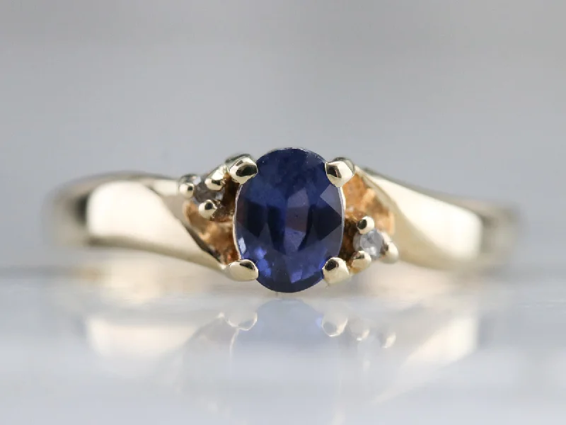 diamond engagement rings for women -Gold Sapphire and Diamond Ring