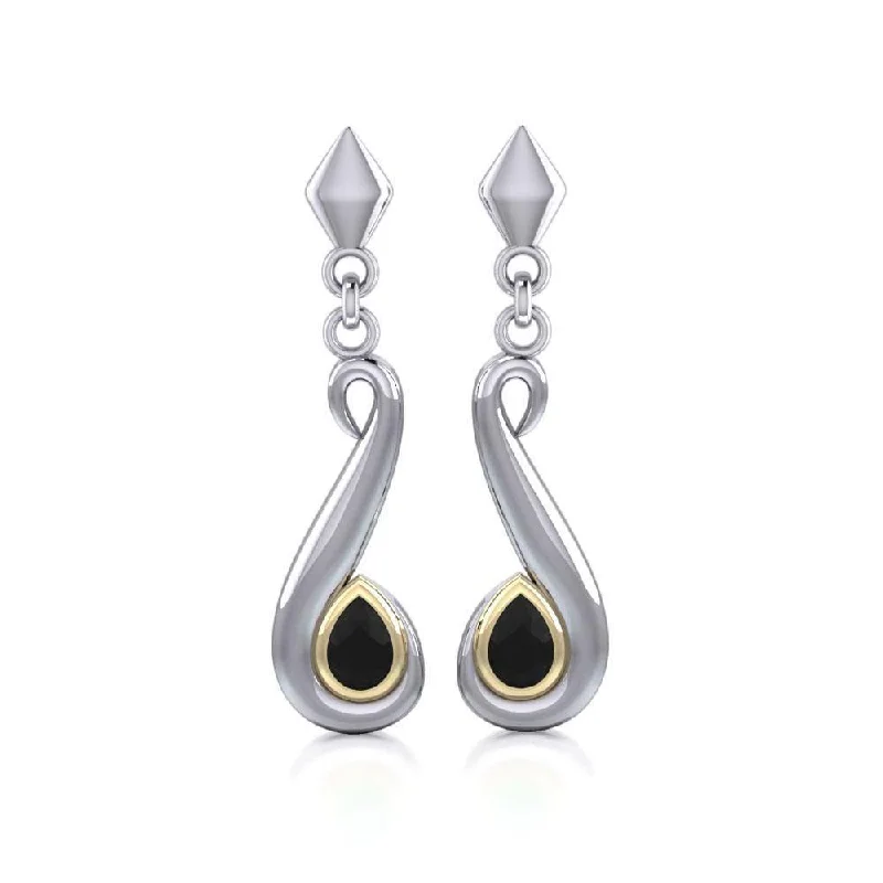 women’s crystal stud earrings -Black Magic Swirl Silver & Gold Earrings MER404