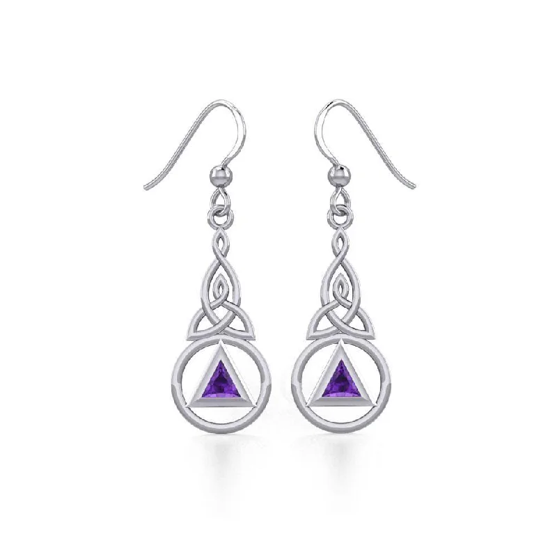 women’s silver drop earrings -Celtic Recovery Sterling Silver Earrings with Gemstone TER1956