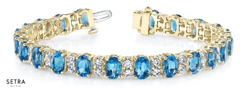 floral bangles for women -7.80ct Round Cut Diamonds & Blue Topaz Women's Bridal Fancy Solid Bracelet In 14k Gold