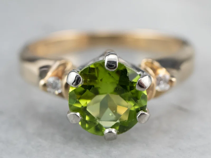 handcrafted engagement rings -Two Tone Gold Peridot and Diamond Ring