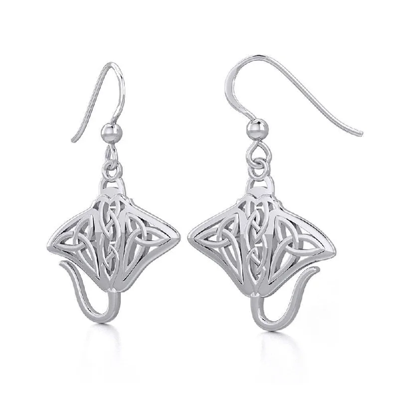 butterfly earrings for women -Grant the positive energy Silver Celtic Manta Ray Earrings TER1930