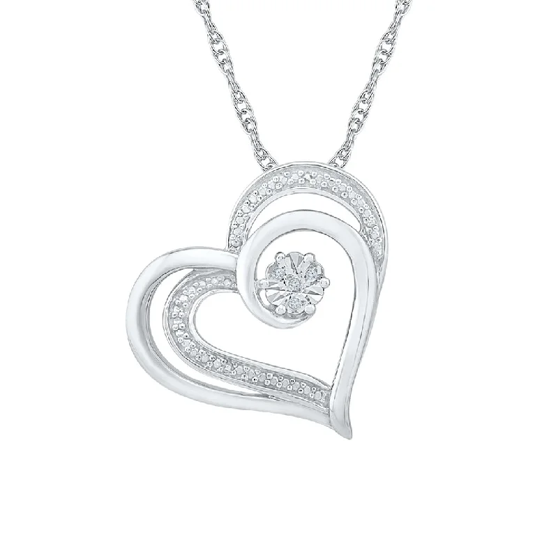 wedding gift necklaces for women -Sterling Silver Diamond Set Heart Necklace