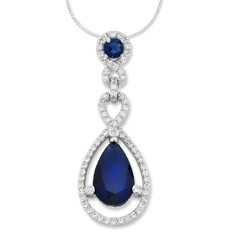 adjustable necklaces for women -45cm Sterling Silver Blue Cubic Zirconia Pear Necklace