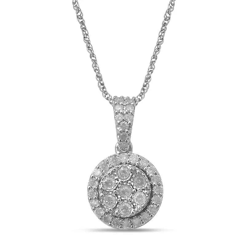 classic diamond necklaces for women -Brilliant Halo Necklace with 1/2ct of Diamonds in Sterling Silver