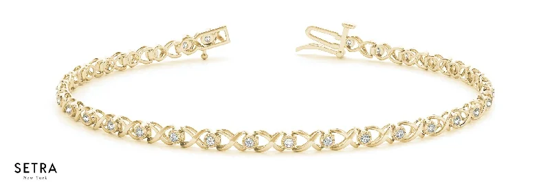 custom bangles with name -Round Cut Diamonds 'XO' Link Tennis Bracelet 18K Gold