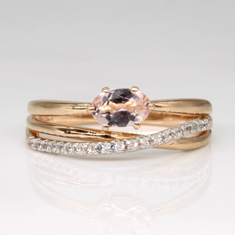 Morganite & Diamond Cross Over Ring | 0.30ct, 0.06ctw | SZ 7 |