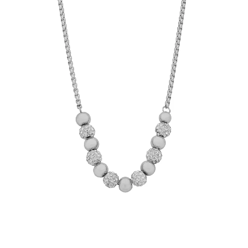 contemporary necklaces for women -Stainless Steel White 6mm Plain Ball And Pave Ball Necklace