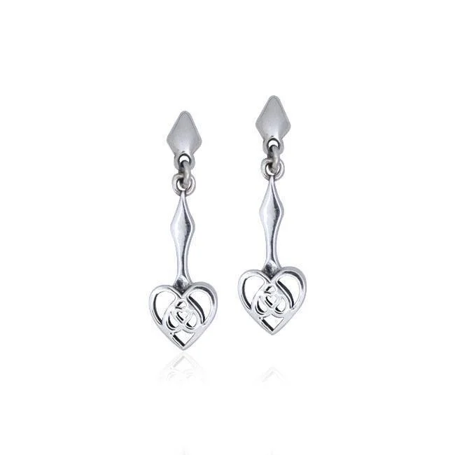 unique earrings for women -Celtic Knotwork Silver Heart Earrings TER077