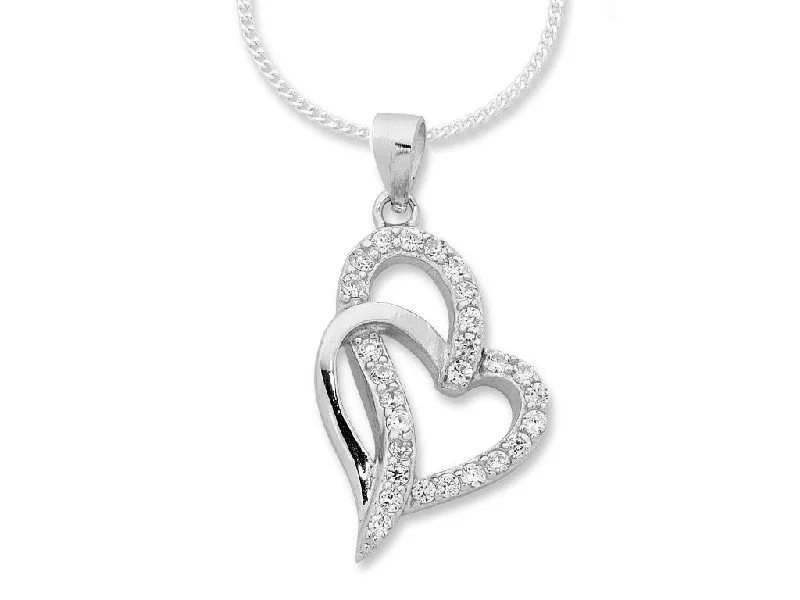 trendy choker necklaces for women -45cm Sterling Silver Interlocking Heart Necklace