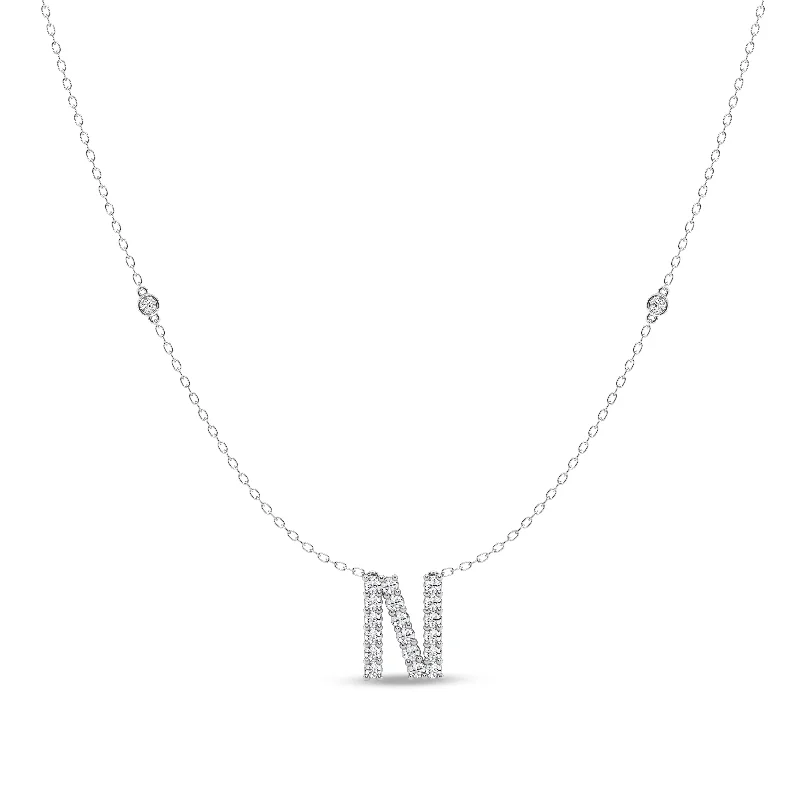 women’s necklaces -Brilliant Claw Initial N Slider Necklace with 0.40ct of Laboratory Grown Diamonds in Mirage Sterling Silver and Platinum