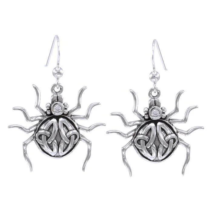 luxury earrings for women -Spider with Triquetra Sterling Silver Earring TER1473