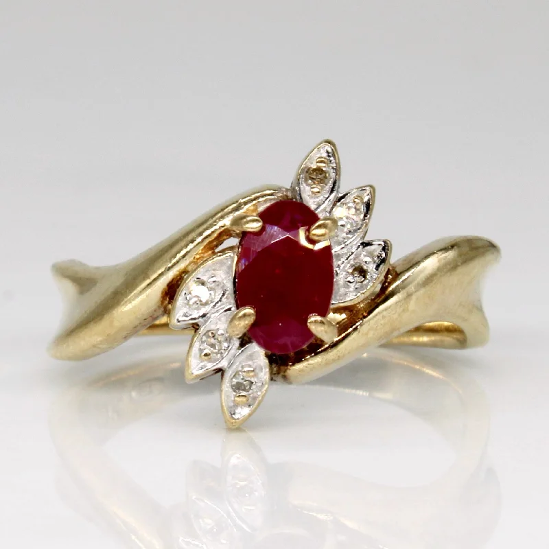 Ruby & Diamond Cocktail 10k Ring | 0.35ct, 0.03ctw | SZ 6.25 |