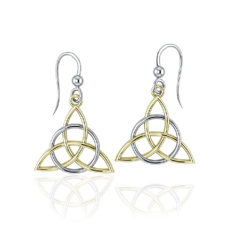 gold drop earrings for women -Triquetra Silver and 14K Gold accent Earrings TEV2912