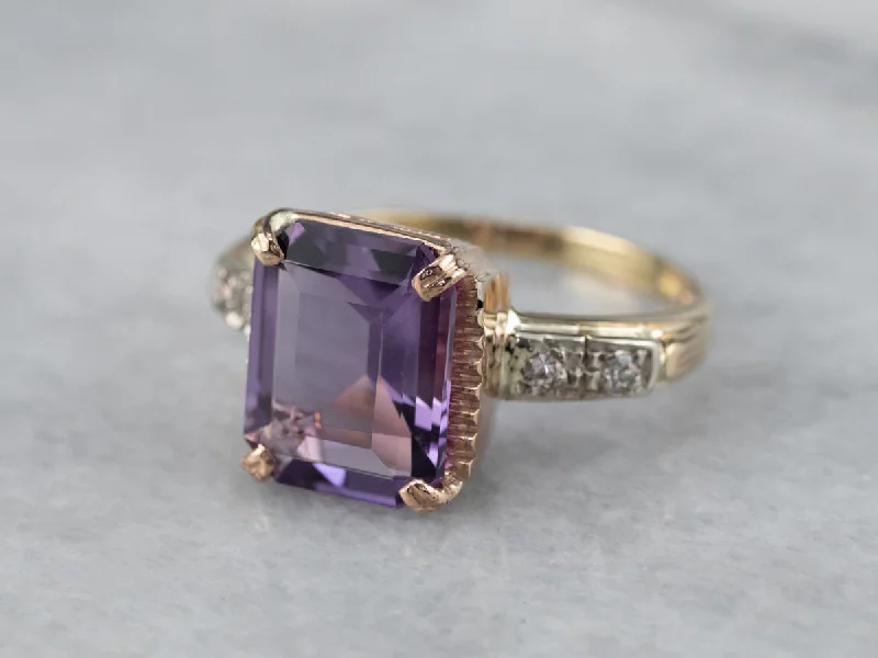 large engagement rings -Two Tone Amethyst and Diamond Ring