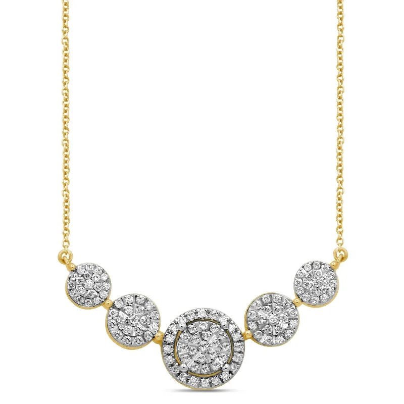 birthday gift necklaces for women -Halo 5 Station Necklace with 1/2ct of Diamonds in 9ct Yellow Gold