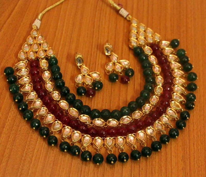 long necklaces for women -Multicolour Kundan Meenakari Semi Precious Necklace Set