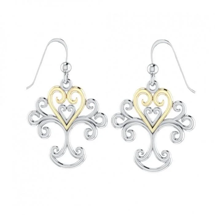 women’s bridal earrings -Heartfelt Tree of Life ~ 14k Gold accent and Sterling Silver Jewelry Earrings MER505