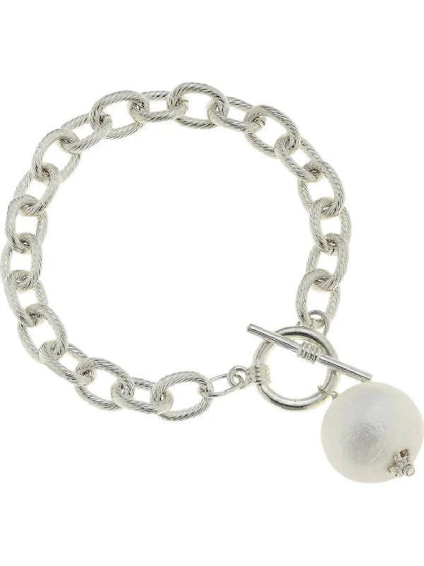 wedding bangles for women -Cotton Pearl Toggle Bracelet In Silver