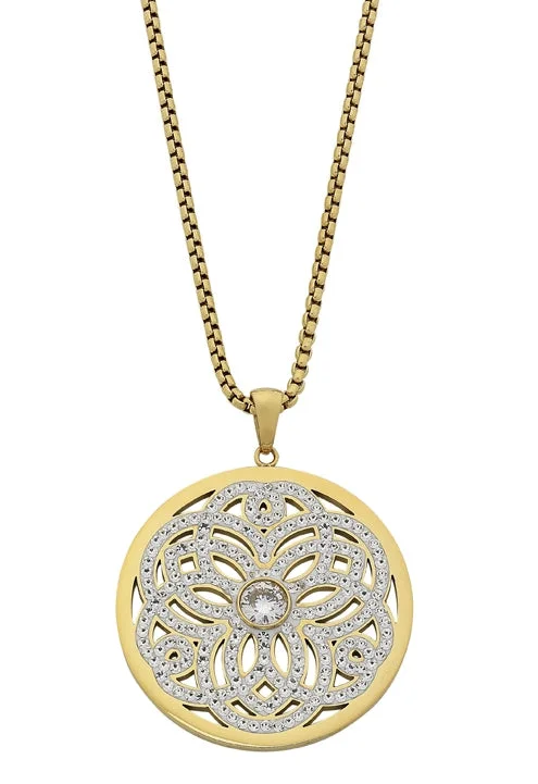 minimalist necklaces for women -Stainless Steel Yellow Gold Filigree Crystal Necklace