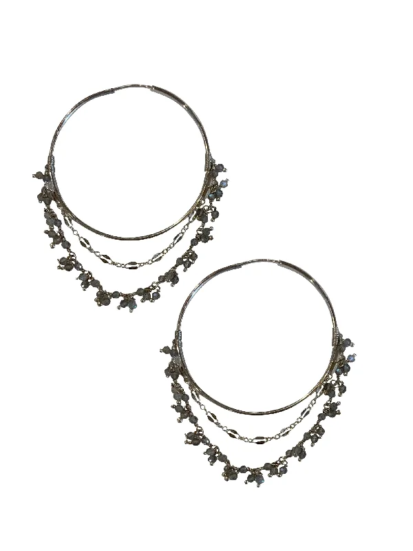 chunky earrings for women -Dangle Crystal Hoops